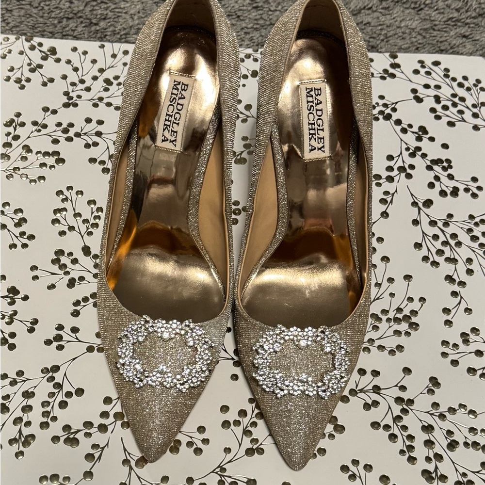 Badgley Mischka Gold Heels with Silver Embellishments